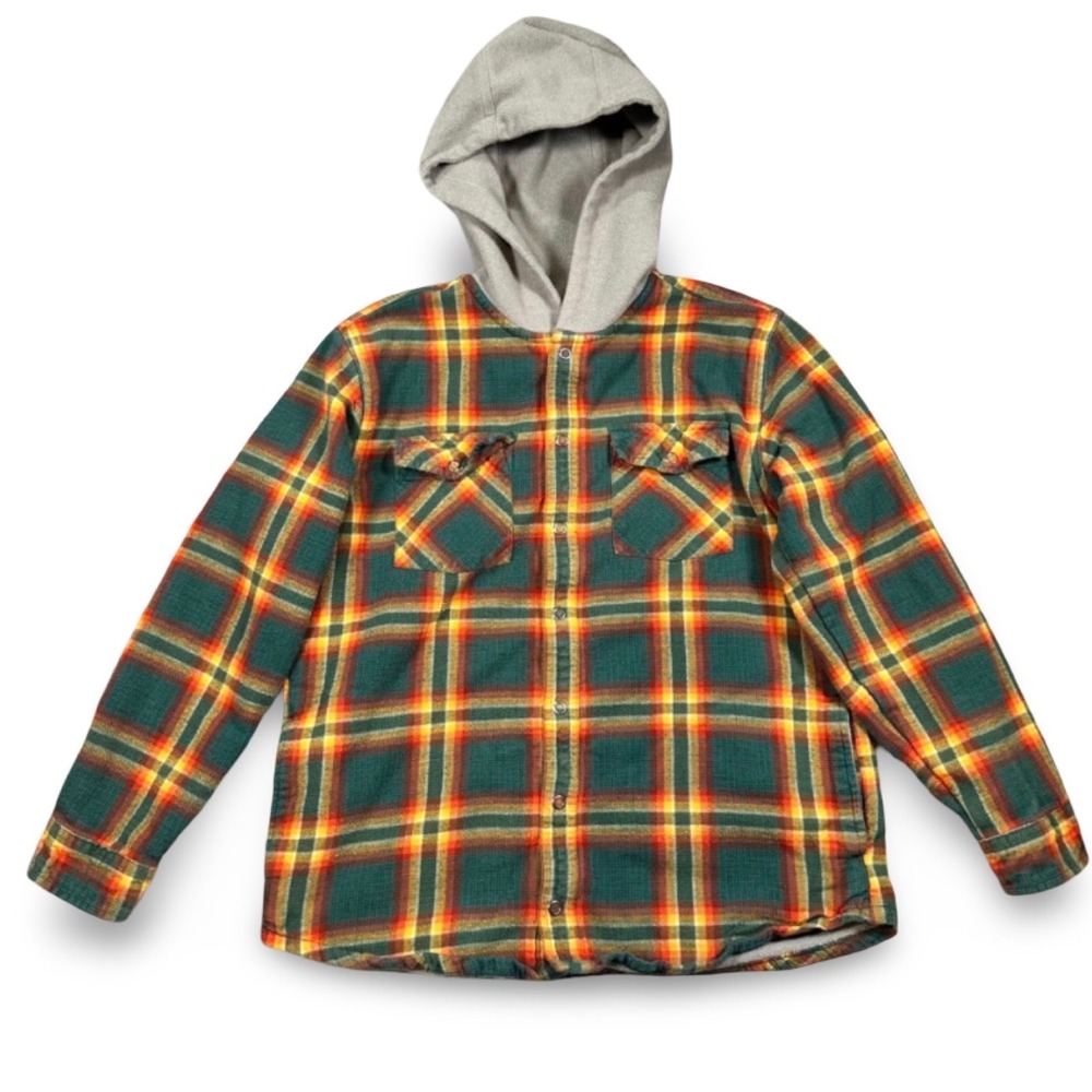 LL Bean Fleece Lined Plaid Flannel Hoodie Shirt Jacket Kids Large 14-16 Outdoor - Picture 16 of 16
